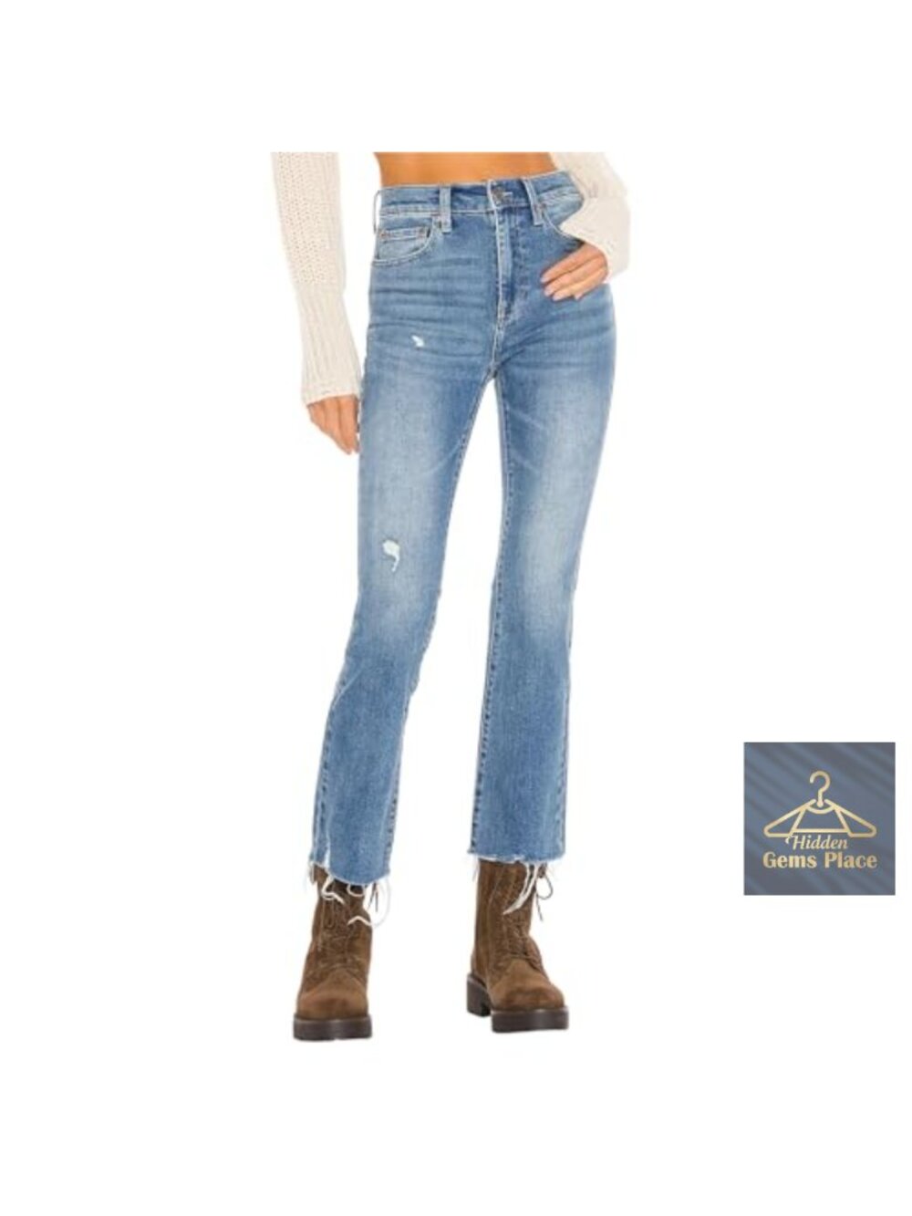 High Rise Cropped Bootcut Jeans Women Stretch Denim 94% Cotton